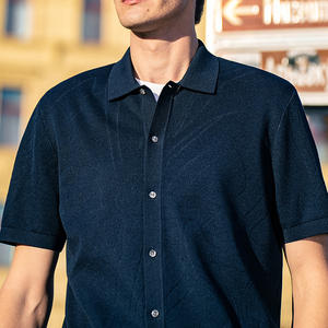 LOGO personalizado OEM ODM hombres suéter Polos Jersey de manga corta de punto Jacquard patrón de algodón suéter superior de punto hombres Polos - Product Image 2