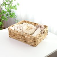 Panier de rangement rectangulaire en jacinthe d'eau tressée, profil bas, avec poignées, pour étagère et placard – Vente en gros