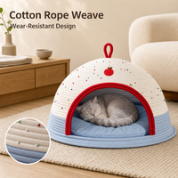 Lit pour chat en corde de coton avec coussin, 2-en-1, dôme et nid ouvert, maison pliable pour animaux de compagnie, pour grands chats d'intérieur, chatons, toutes saisons