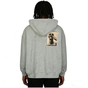 Sudadera con capucha para hombre estilo urbano, con agujeros rasgados, lavado desgastado, bordes sin rematar, patchwork, logotipo personalizado, estilo vintage - Product Image 2