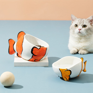 Bol surélevé moderne en céramique peint à la main pour aliments et eau pour chat, protège la colonne cervicale, fournitures pour animaux <span class=keywords><strong>de</strong></span> compagnie - Product Image 2