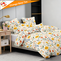 Draps plats en polyester/coton pour hôtel, 300 fils, jetables, motif végétal, ensembles de literie pour lit double, vente en gros