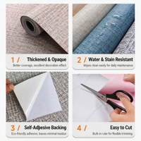 Papier peint auto-adhésif en PVC imperméable de qualité supérieure à texture lin florale pour chambre à coucher, salon, cuisine, salle de bain, usage domestique