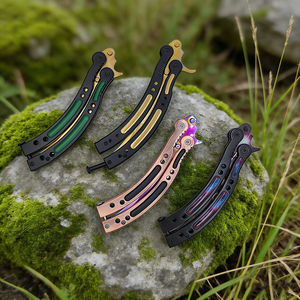 Cuchillo Mariposa Portátil para Práctica, Cuchillo Mariposa Transformable <span class=keywords><strong>CSGO</strong></span> Balisong, Cuchillos de Entrenamiento Plegables de Acero, Juegos al Aire Libre - Product Image 2