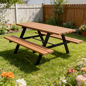 Ensemble <span class=keywords><strong>table</strong></span> et <span class=keywords><strong>banc</strong></span> de pique-nique de camping en bois massif moderne et durable pour l'extérieur, avec structure métallique et <span class=keywords><strong>coussin</strong></span> imperméable - Product Image 4