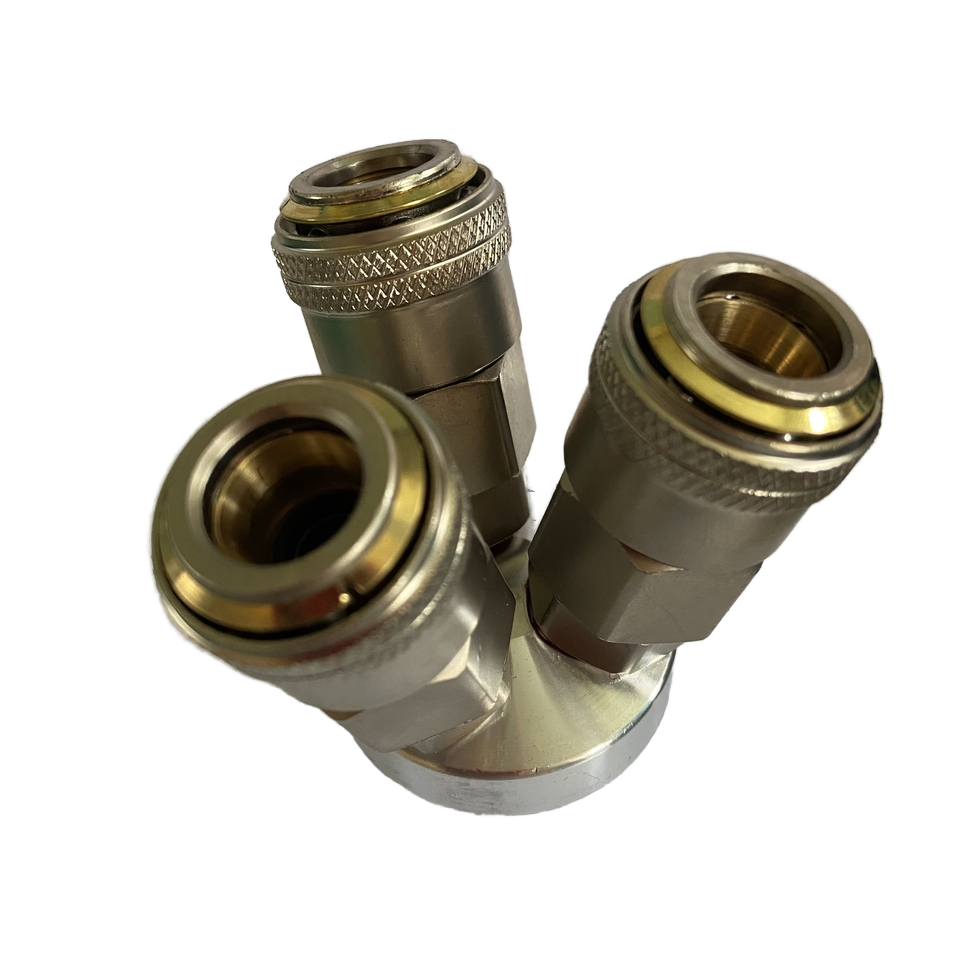 Pearl Nickel-Plated Brass Tee Connector No External Thread Air Hose Fitting for Pneumatic Tools