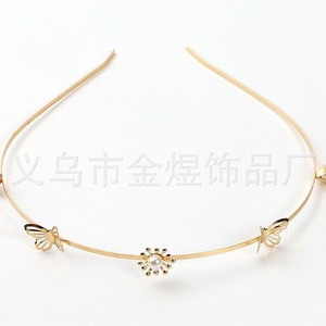 Diadema de perlas estilo coreano, metal dorado rosa, tocado de fiesta para mujer HB009010 - Product Image 4