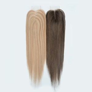 ท็อปเปอร์ผมแท้ 100% จากยุโรป สีบลอนด์ไฮไลท์  ฐานลูกไม้  ถักด้วยมือ  ฐานโมโน  สำหรับผู้หญิง - Product Image 2