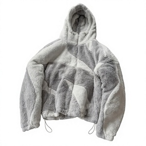 <b>Men</b> <b>Sherpa</b> Fleece <b>Jacket</b> Hooded Zip Up Patchwork Oversized Winter Streetwear Outerwear Custom Logo - Product Image 1