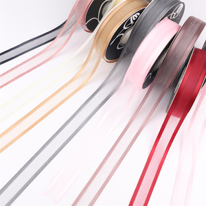 Pita pembungkus pinggiran jala tengah warna polos 2.5CM pita sifon pembungkus Hadiah pita pembungkus bunga bahan kemasan pita pembungkus buket bunga - Product Image 2