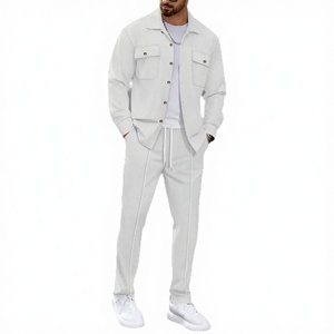 Autumn New Style High-quality Breathable Men's Waffle Long-Sleeved <b>Pants</b> Casual Double-Pocket Workwear Jacket Set - Product Image 3