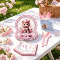 Nouvelles Assiettes, Gobelets, Serviettes et Bannière en Papier Jetables Thème Chat pour Fête d'Anniversaire et Fêtes – Articles de Fête et de Célébration