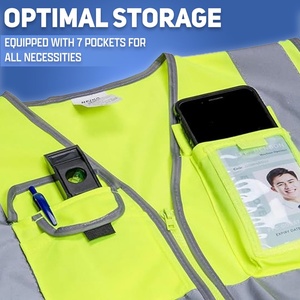 Gilet de sécurité haute visibilité pour hommes avec bandes réfléchissantes et LED clignotantes, multi-poches, pour chantier, travaux routiers, en polyester, idéal pour les bénévoles, modèle été - Product Image 4