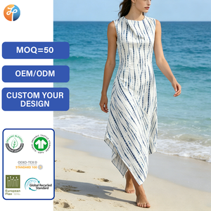 Abito lungo asimmetrico da donna in misto ramiè intrecciato tie-dye senza maniche, casual, per spiaggia e resort, collezione Estate 2026 - OEM/ODM per uso quotidiano - Product Image 1