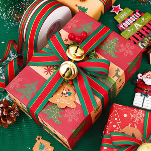 Stok tersedia pabrik pita Natal pita poliester bergaris merah dan hijau pita kemasan hadiah Natal - Product Image 3