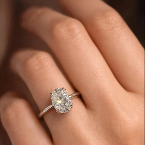 Oval Crushed <b>Ice</b> Moissanite Beautiful Engagement <b>Ring</b>, Hidden Halo Proposal <b>Ring</b> For Her - Product Image 1