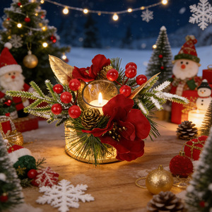 Nuovo Ornamento <span class=keywords><strong>Natalizio</strong></span> a Forma di Candeliere con Decorazione a Nastro di Piante Verdi Simulate per Tavolo da Pranzo, Regalo di Natale - Product Image 4