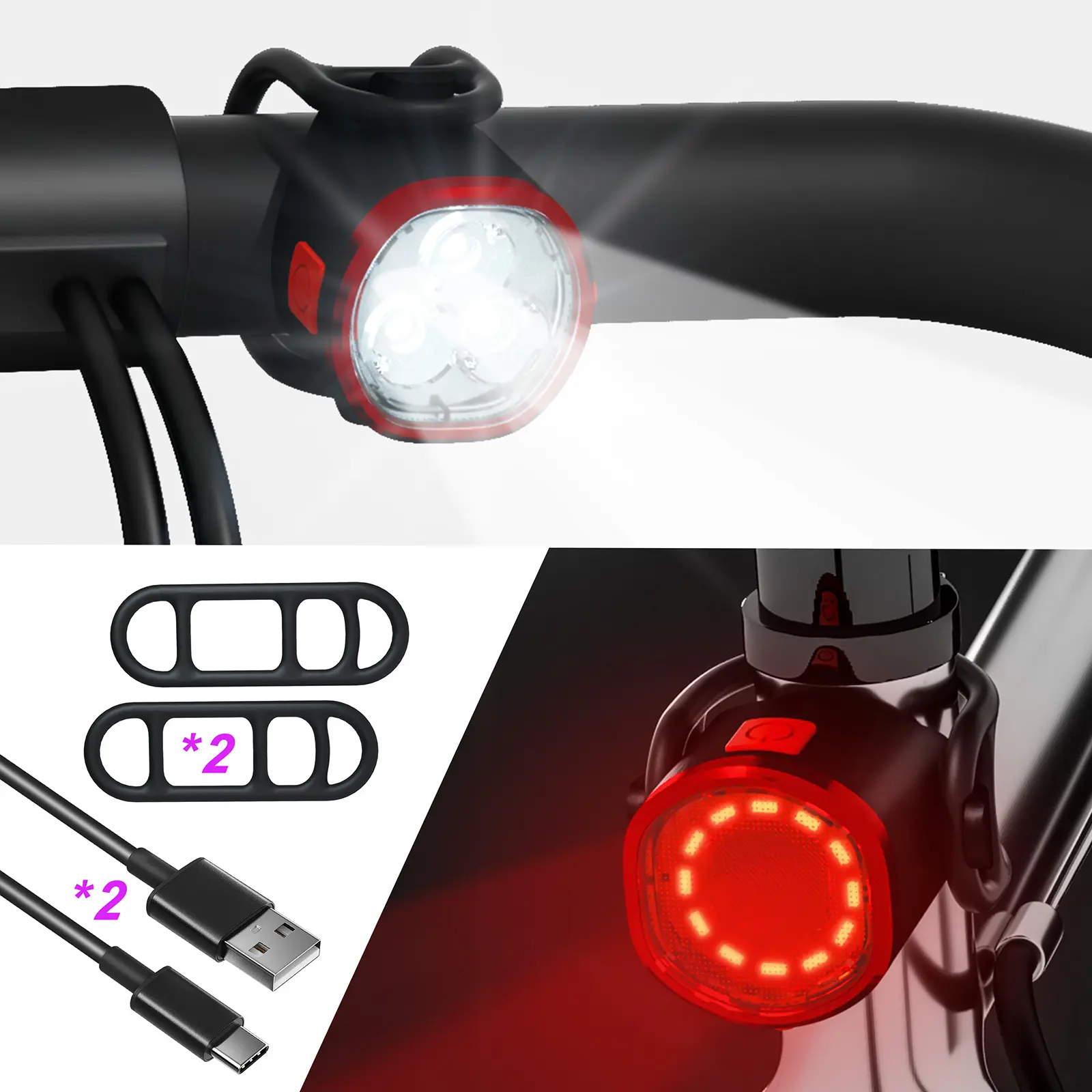 Mini Size Customized Logo Night Riding Rechargeable Bike light Bicycle Light Set Rear red LED Bicycle light set