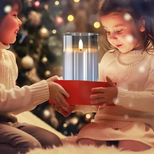 Home Decoration <b>Paraffin</b> Wax Glass Pillar Customized 3D Real Flame Remote Control LED Candle for Weddings Christmas Halloween - Product Image 4