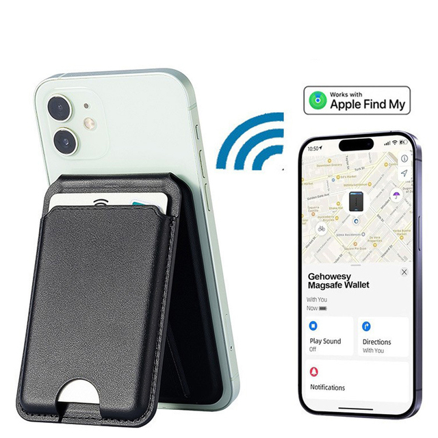 Factory Custom Find My Magnetic Card Holder PU Leather GPS Tracking Magnetic Wallet Gift RFID-blocking Mag Safe Wallet