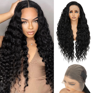 Perruque synthétique transparente 13x6 en dentelle frontale sans colle, effet Super Wave, résistante à la chaleur, en fibre Kanekalon Futura, pour femmes, vente en gros - Product Image 1
