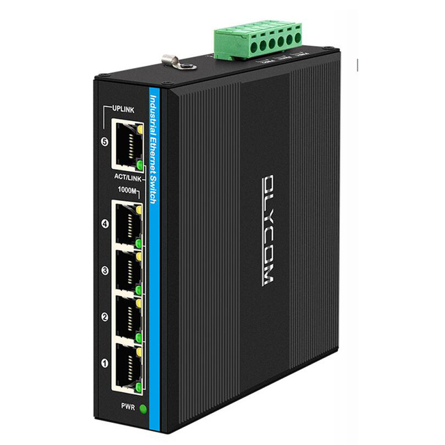 Olycom DC12V~DC48V Wide Input 5 Port Industrial E-mark Gigabit Ethernet 120W Solar PoE Switch