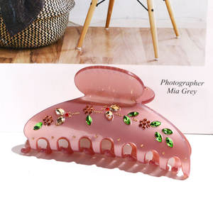 XinMei marchio di lusso 4 pollici pinza per capelli strass ciliegia fermaglio per capelli di design cristalli morsetto per capelli festa dolce acetato pinza - Product Image 3