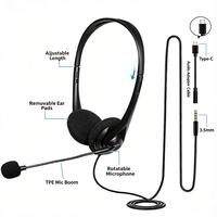 Headset Kantor Berkabel Laris Manis dengan Mikrofon Putar, Colokan Type-C & 3.5mm, Headset Call Center Bisnis untuk PC Laptop Ponsel