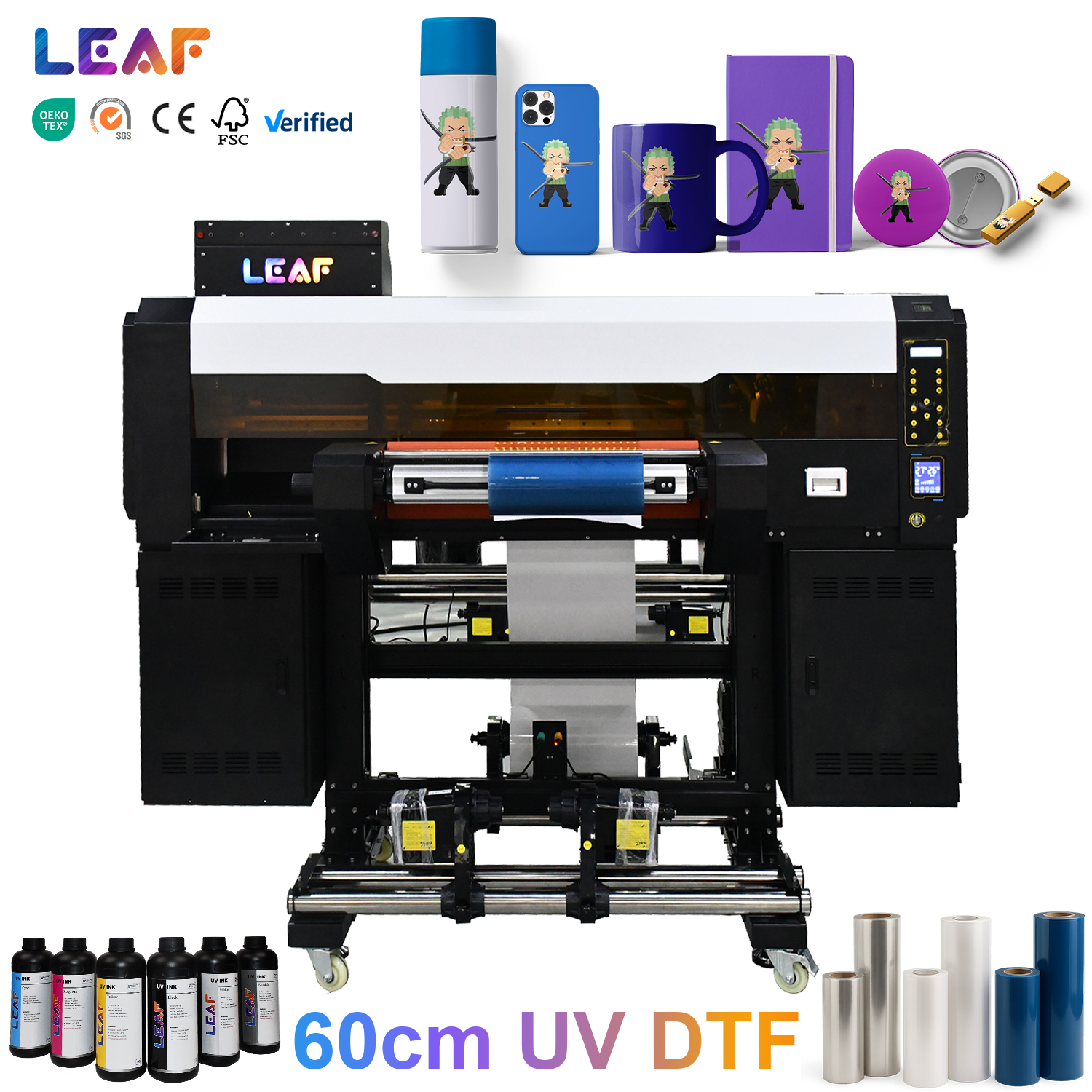 LEAF High Quality 24Inch 60cm UV DTF AB Film Sticker Printer UV DTF Printer Labeling Machine for Glass Cups Bottle