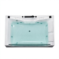 Baignoire à double hydromassage avec panneau frontal transparent, baignoire rectangulaire multifonctionnelle en acrylique avec système multi-jets et douchette à main