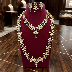 New Ad Stainless Steel Gold Plated Crystal Rhinestone Flower Design Wedding Jewelry Women's Classic Style Latest Designed <b>Set</b> - Product Image 1