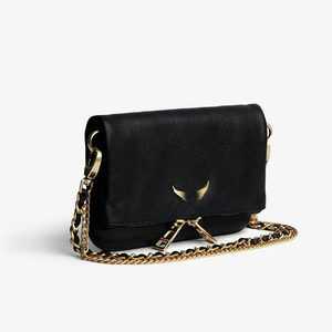 Borsa a Tracolla <span class=keywords><strong>Nera</strong></span> in PU con Cerniera e Catena, Stile Moda con Due Cinghie e Fodera in Poliestere - Product Image 4