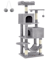 Arbre à chat moderne de 61 pouces en peluche à plusieurs niveaux Condo pour chat 5 poteaux à gratter 2 perchoirs 2 grottes Hamac Tour de chat d'intérieur pour bois