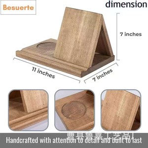 Wooden Triangular <b>Bookend</b> With Coaster Solid Wood Reading Stand Desk Organizer For Books And Phone Burnt Color - Product Image 5