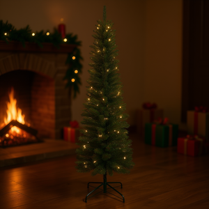 Árbol de Navidad Artificial de PVC de 1.5 m Preiluminado con Base Metálica y Luces LED Blanco Cálido, Decoración Interior para el Hogar y las Fiestas - Product Image 2