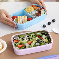 AHLE1089/Boîte à lunch portable à trois compartiments pour étudiants et employés de bureau, conservation de la chaleur, récipient alimentaire en plastique de 0 à 1 L