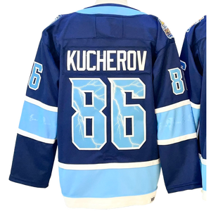 Camiseta de hockey de los Tampa Bay Lightning para hombre, 86 Nikita Kucherov, con nombre y número cosidos, azul, azul claro, blanco - Product Image 6