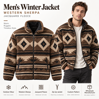Veste d'hiver en polaire sherpa jacquard pour homme, style western, fermeture éclair intégrale, manteau d'extérieur, fabricant OEM ODM, fournisseur en gros
