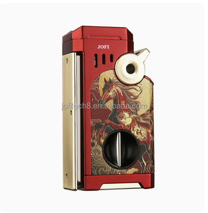JOFI 5 Jets Flame 5 In 1 Cigar <b>Lighter</b> Multi-Function with V-Shaped Cutter Cigar Punch Portable <b>Windproof</b> Refillable <b>Lighter</b> - Product Image 1