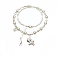 Collier de perles simulées de tailles variées avec pendentif cheval de Troie en argent, bijoux tendance pour femme, vente en gros