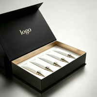 Luxury Black Magnetic Gift Box Custom Logo Cosmetic Tube Packaging Set Gold Tip Skincare Squeeze Tubes Paper Gift Box for Face