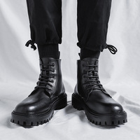 Prix de gros Chaussures décontractées pour hommes, best-seller influenceur, en cuir noir, style rétro britannique, montantes, avec semelle rehaussante