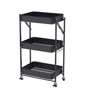 Giá bán buôn 3 Tier gấp tổ chức tiện ích xe đẩy ráp có thể gập lại lưu trữ giỏ hàng cho nhà bếp phòng tắm - Product Image 2