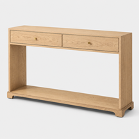 Table console moderne de luxe en bois massif avec pieds courbes, glissières à fermeture douce, écologique, durable, 2 tiroirs pour salon