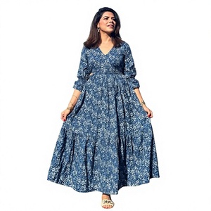Elegant Hand Block Printed Linen Knee-Length Floral Print Breathable Eco-Friendly Loose Fit <b>Dress</b> for Women Daily Wear - Product Image 1