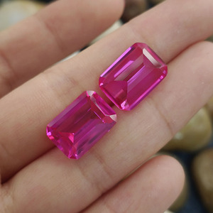Corte Esmeralda Rosa 3 #   Corindón Sintético, Corte Octogonal Escalonado de 10x14mm, Gema Suelta para Joyería - Product Image 4