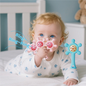 Sonajero de Silicona para Bebés al por Mayor, Juguete <span class=keywords><strong>Mordedor</strong></span> de Fácil Agarre para 0-12 Meses, Color Personalizado con Caja de Almacenamiento y Cadena OEM - Product Image 2