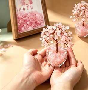 Arbre à Monnaie Feng Shui Coloré Fait Main avec Base en Verre, Arbre en Cristal <span class=keywords><strong>de</strong></span> Quartz Rose Naturel, Bonsaï Tendance Mode - Product Image 4