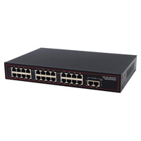 10/100/1000Mbps Gigabit 260W IEEE802.3AT 24 Port POE Switch dengan 2 RJ45 Uplink Build-in Power