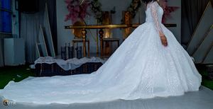 Venta al por menor 2025 nigeriano con cuentas de encaje vestido de novia de manga larga vestido de baile con tren de la Catedral para Aso Ebi <span class=keywords><strong>fiesta</strong></span> vestido de novia - Product Image 4